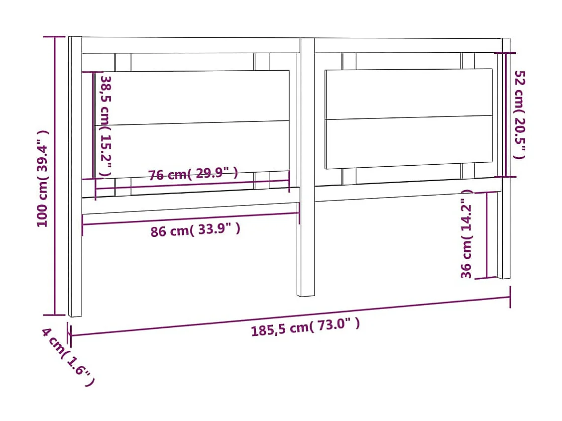 Hoofdbord 185,5x4x100 cm massief grenenhout