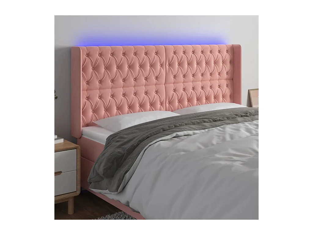 Hoofdbord LED 183x16x118/128 cm fluweel roze