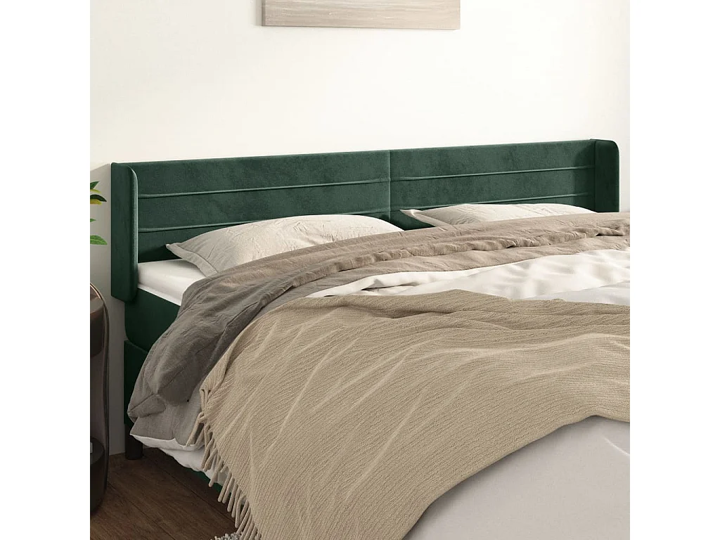 Tête de lit avec oreilles Vert foncé 163x16x78/88 cm Velours