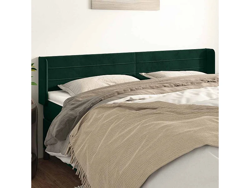 Cabeceira de cama c/ abas veludo 163x16x78/88cm verde-escuro