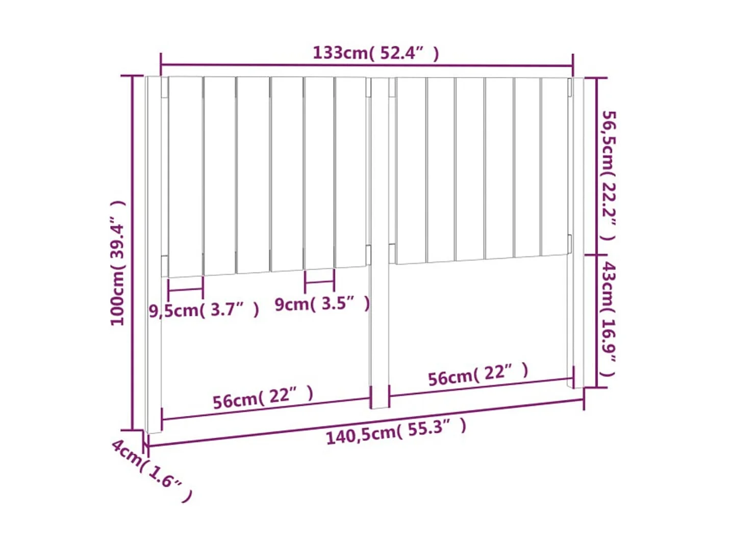 Tête de lit blanc 140,5x4x100 cm bois massif de pin