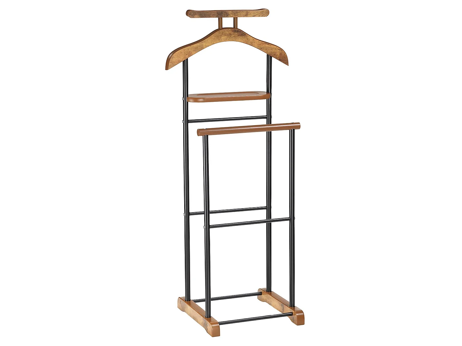 Valet de chambre MEDINA chevalet de nuit double portant pour vêtements, en MDF effet ieux bois et métal laqué noir