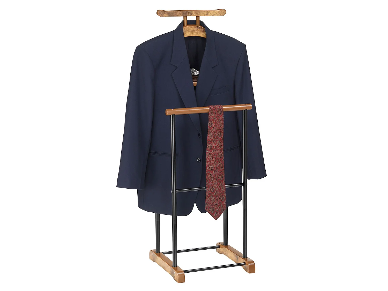 Valet de chambre MEDINA chevalet de nuit double portant pour vêtements, en MDF effet ieux bois et métal laqué noir