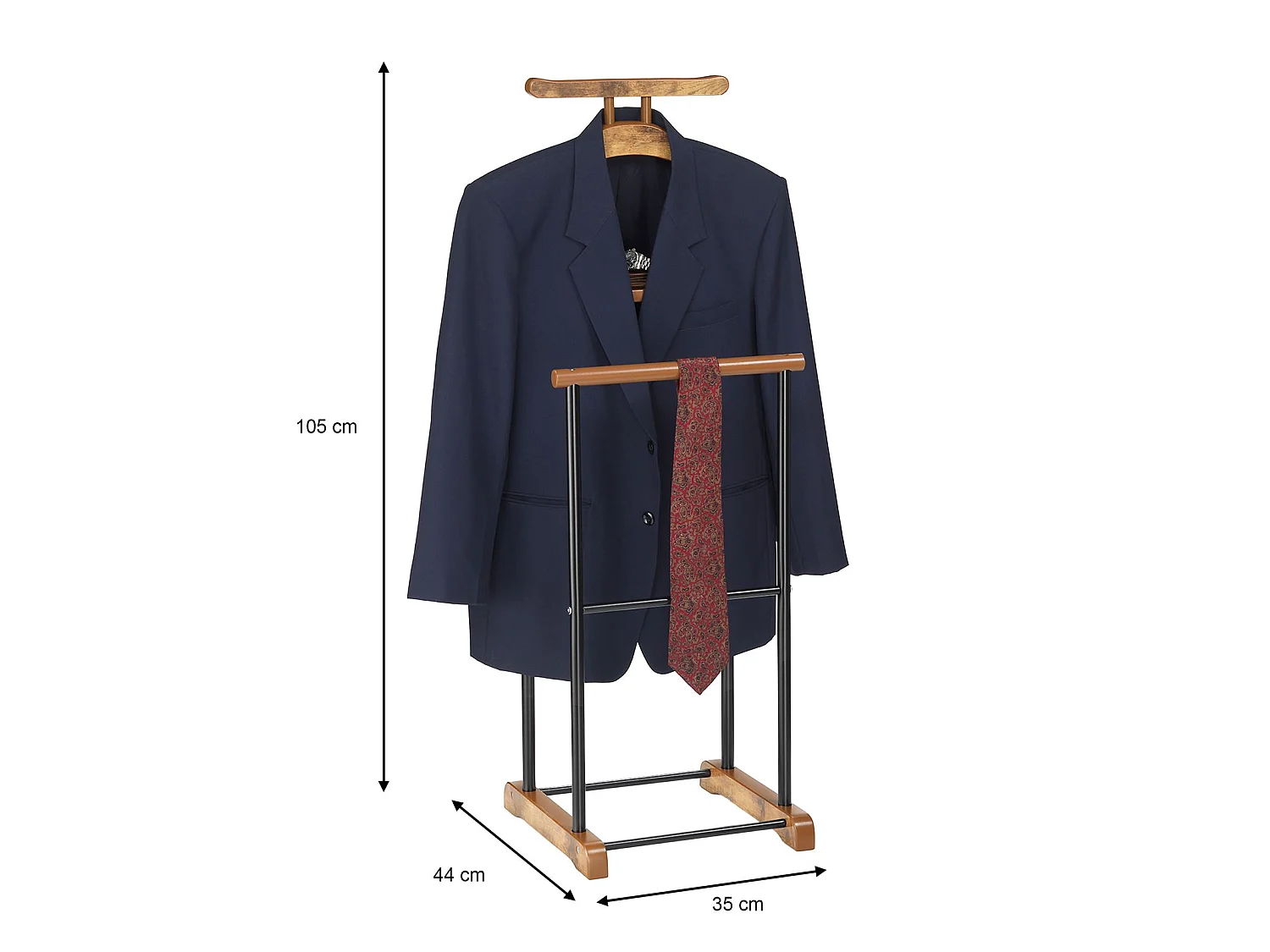 Valet de chambre MEDINA chevalet de nuit double portant pour vêtements, en MDF effet ieux bois et métal laqué noir