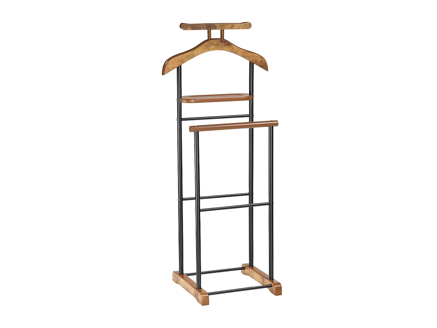 Valet de chambre MEDINA chevalet de nuit double portant pour vêtements, en MDF effet ieux bois et métal laqué noir