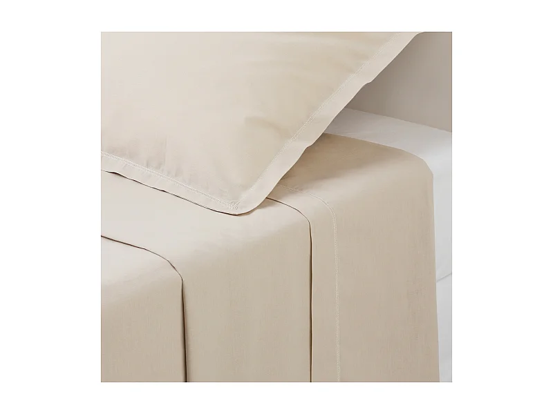 Drap Plat 2 Personnes "Percale" 240x290cm Beige Lin