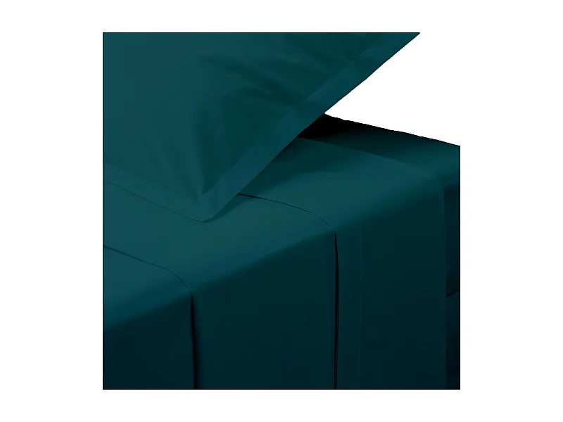 Drap Plat 1 Personne "Percale" 180x290cm Bleu Egéen