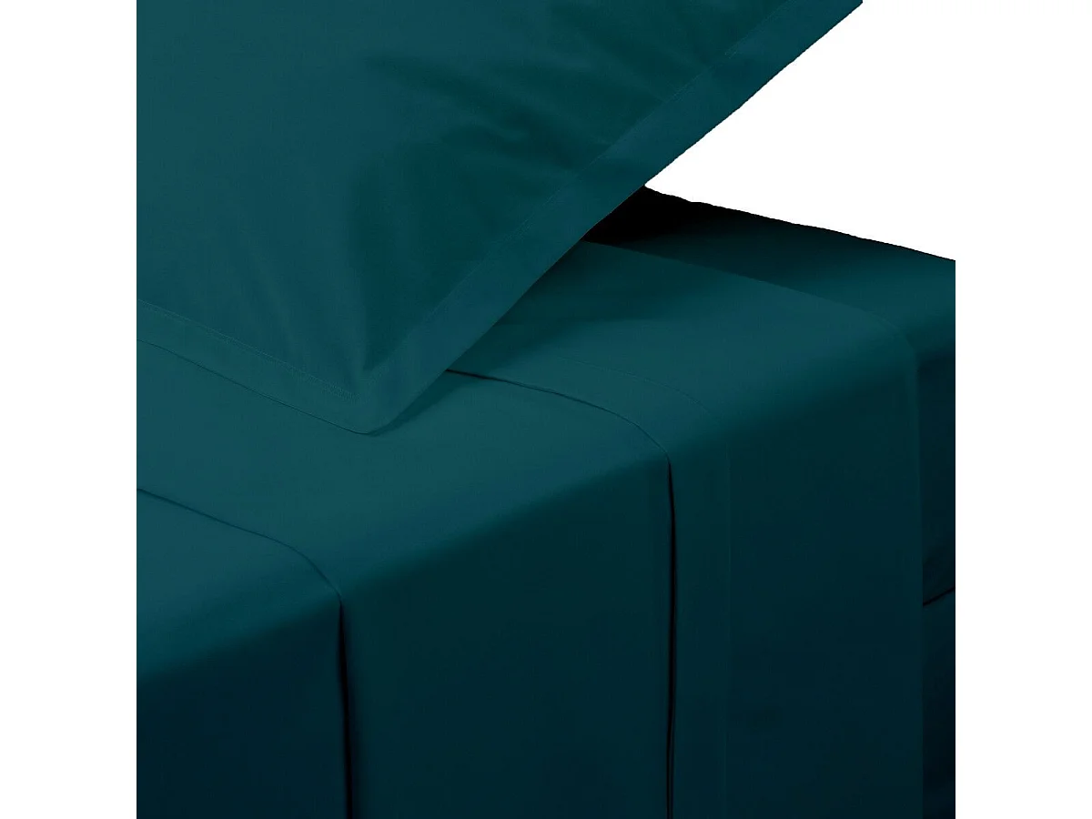 Drap Plat 1 Personne "Percale" 180x290cm Bleu Egéen