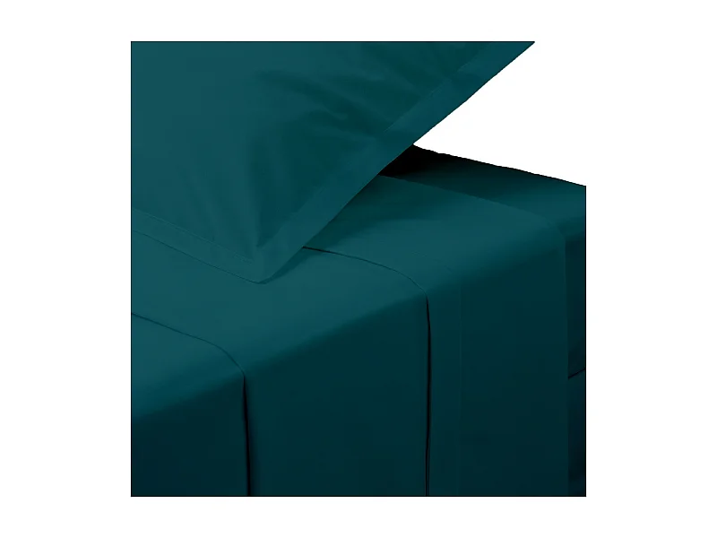 Drap Plat 2 Personnes "Percale" 240x290cm Bleu Egéen
