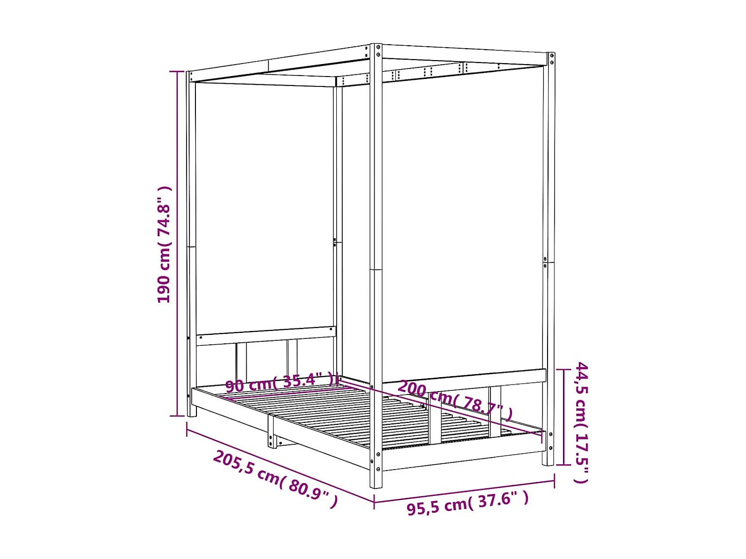 Cadre de lit pour enfants noir 90x200 cm bois de pin massif