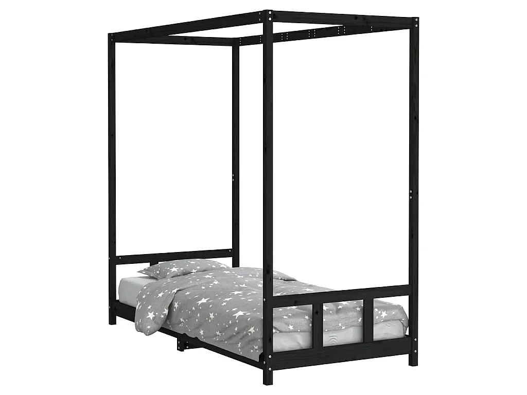 Kinderbett Schwarz 90x200 cm Massivholz Kiefer