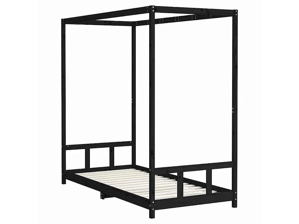 Kinderbett Schwarz 90x200 cm Massivholz Kiefer