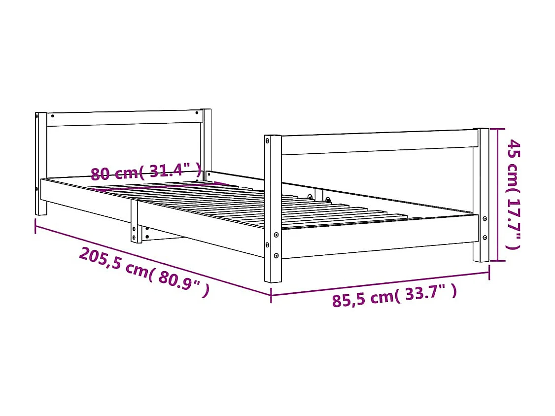 Estrutura de cama infantil 80x200 cm pinho maciço preto