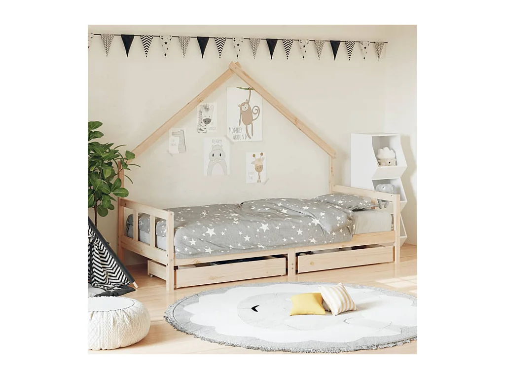Giroletto per Bambini con Cassetti 90x190cm Legno Massello Pino