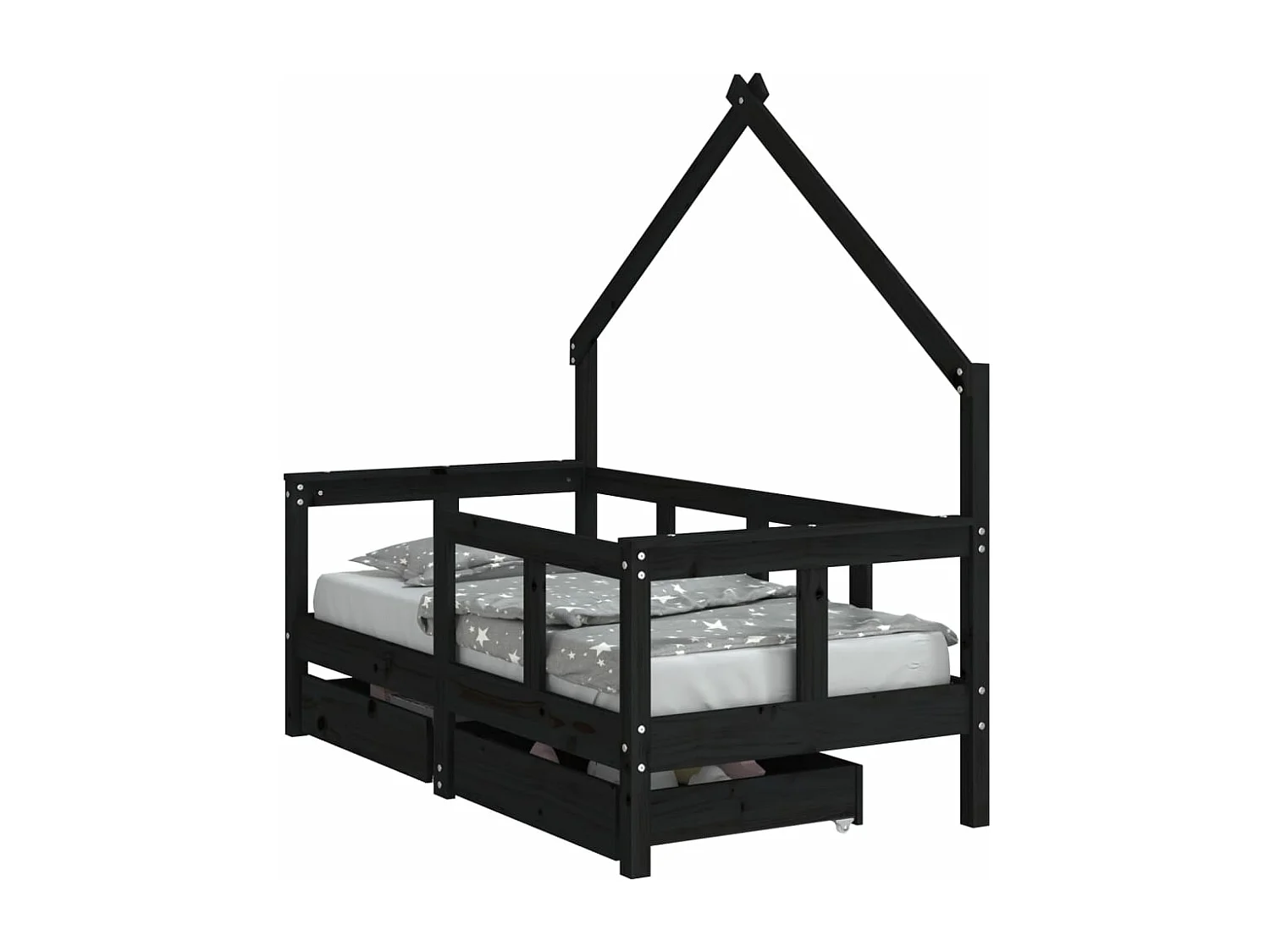 Estrutura cama infantil c/ gavetas 70x140 cm pinho maciço preto