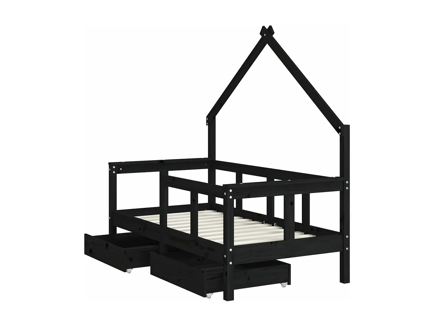 Estrutura cama infantil c/ gavetas 70x140 cm pinho maciço preto