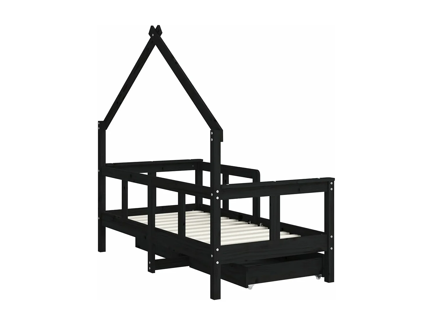 Estrutura cama infantil c/ gavetas 70x140 cm pinho maciço preto