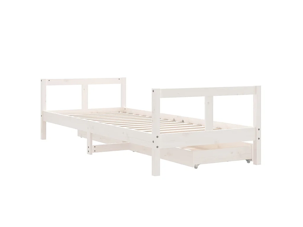 Cadre de lit enfant tiroirs blanc 80x200 cm bois de pin massif