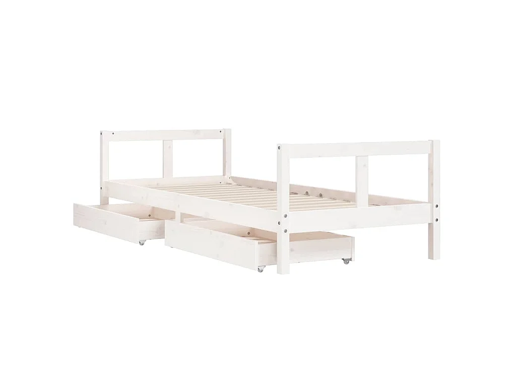 Cadre de lit enfant tiroirs blanc 80x200 cm bois de pin massif