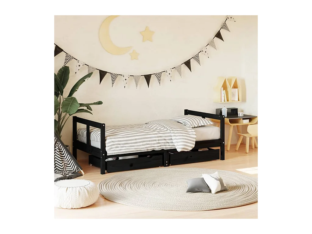 Cadre de lit pour enfant tiroirs noir 80x160 cm bois pin massif