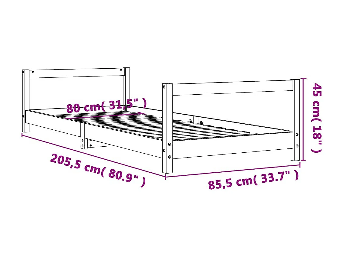 Cadre de lit pour enfants 80x200 cm bois de pin massif