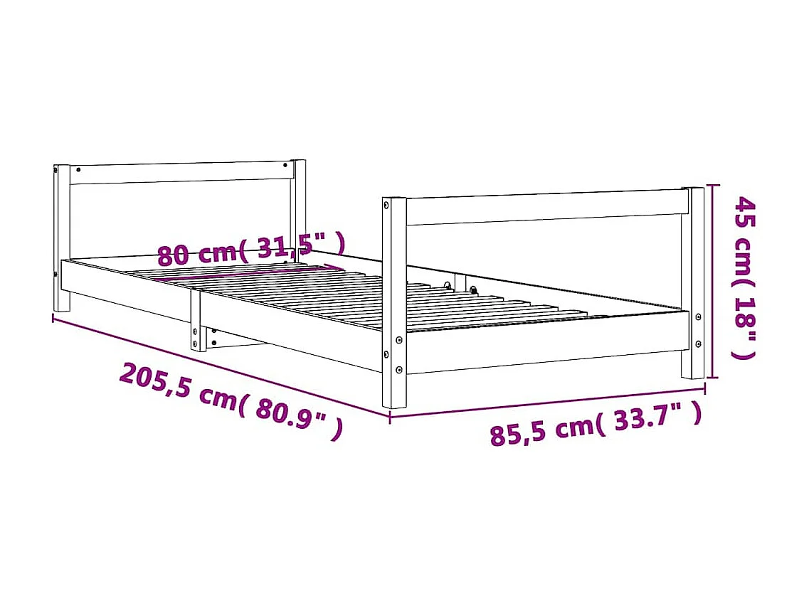 Cadre de lit pour enfants 80x200 cm bois de pin massif