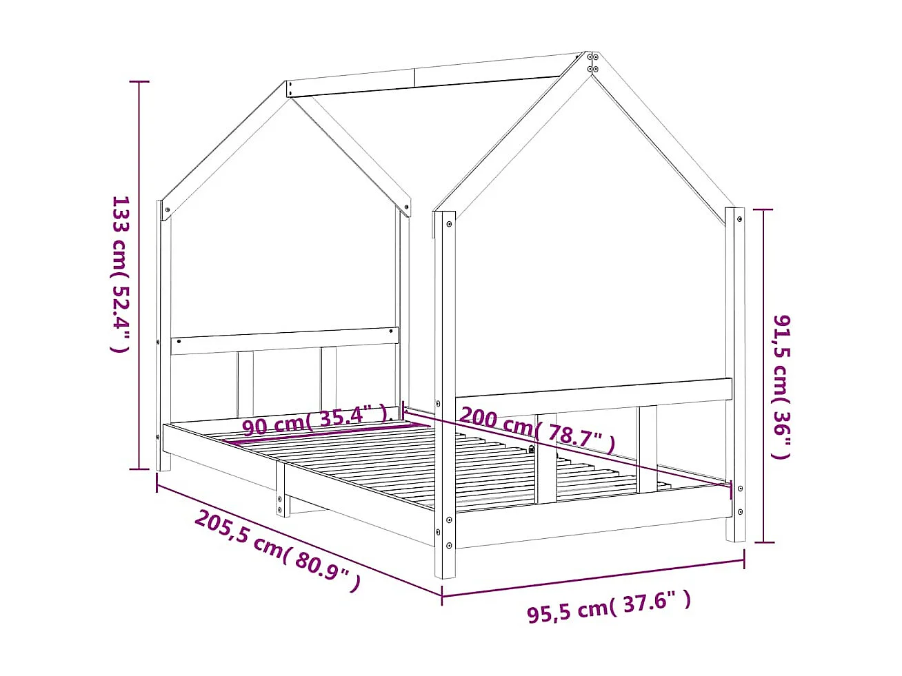 Giroletto per Bambini 90x200 cm in Legno Massello di Pino
