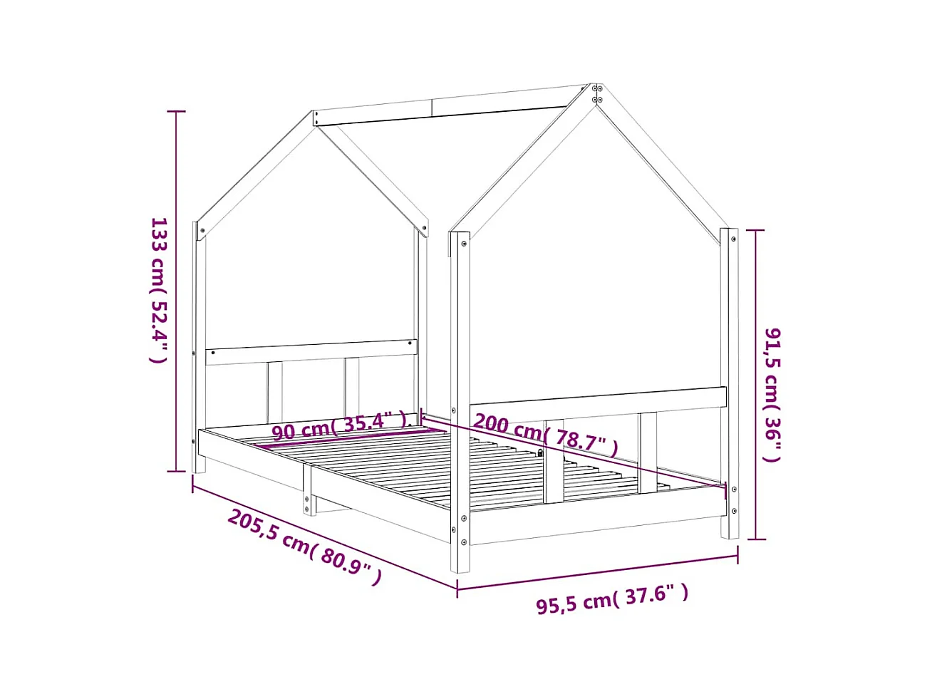 Cadre de lit pour enfants 90x200 cm bois de pin massif