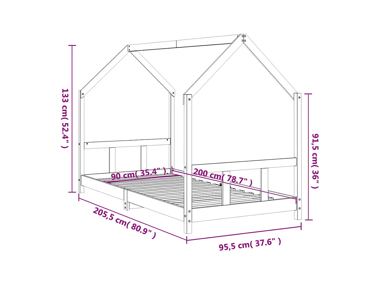 Cadre de lit pour enfants 90x200 cm bois de pin massif