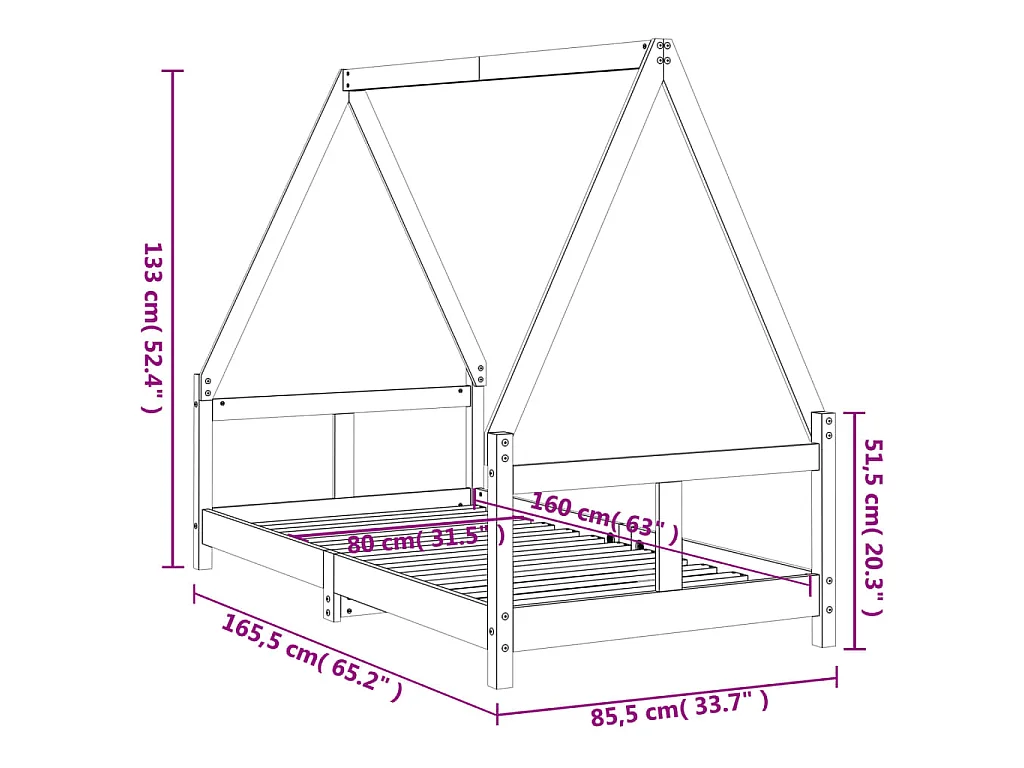Cadre de lit pour enfant 80x160 cm bois de pin massif