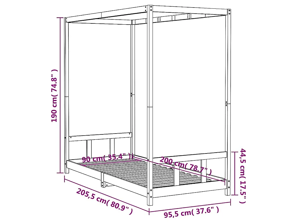 Cadre de lit pour enfants 90x200 cm bois de pin massif