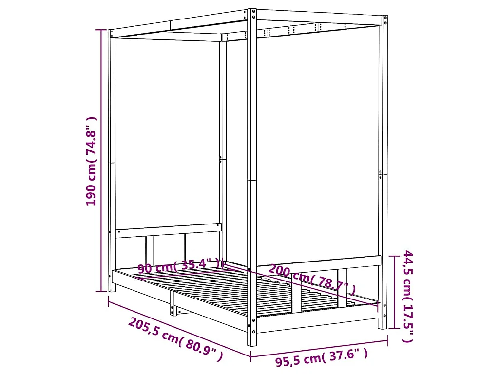 Cadre de lit pour enfants 90x200 cm bois de pin massif