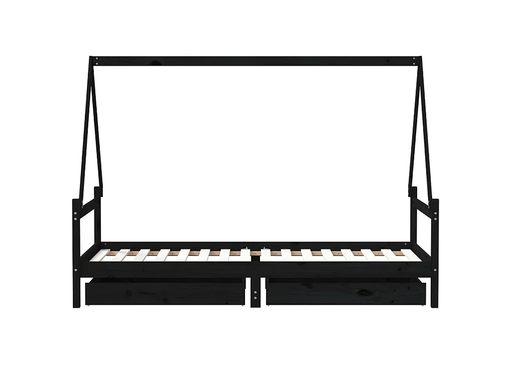 Kinderbedframe met lades 90x200 cm massief grenenhout zwart