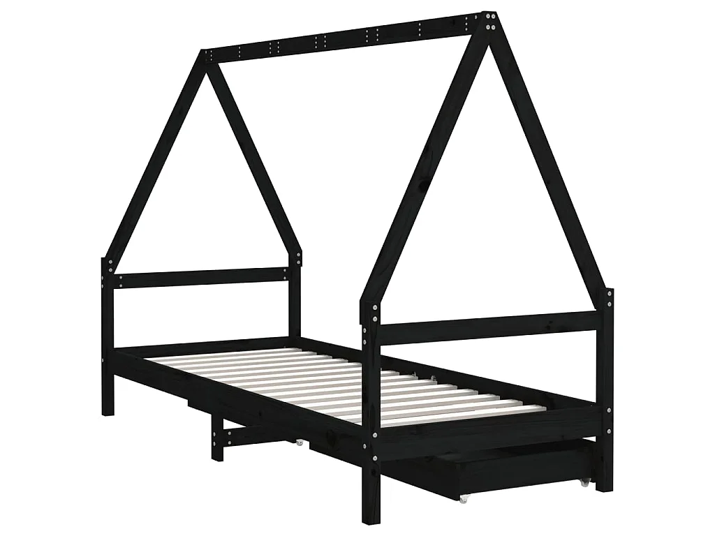 Kinderbedframe met lades 90x200 cm massief grenenhout zwart