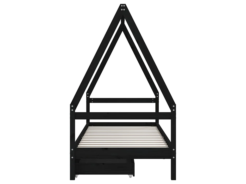 Giroletto Bambini con Cassetti Nero 90x200cm Massello di Pino