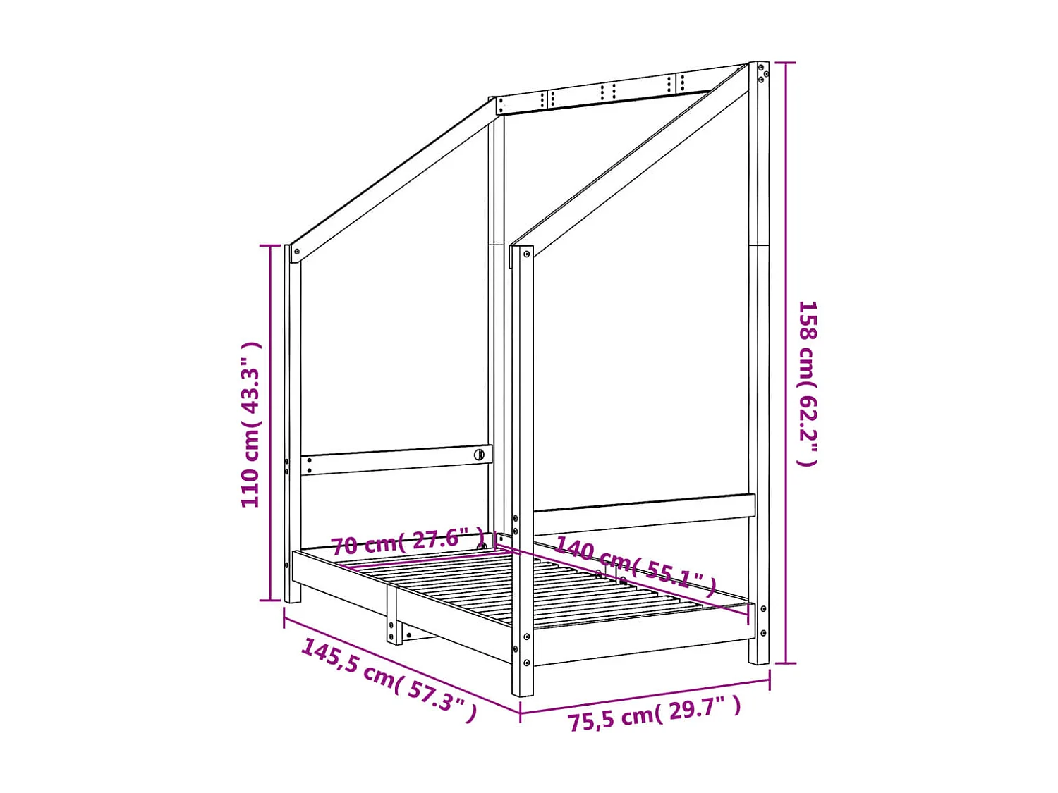 Estructura de cama para niños madera de pino blanco 70x140 cm