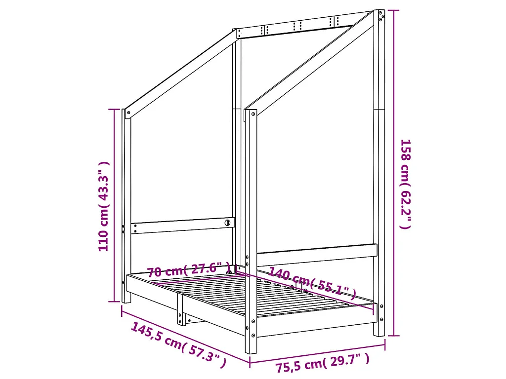 Cadre de lit pour enfant blanc 70x140 cm bois de pin massif
