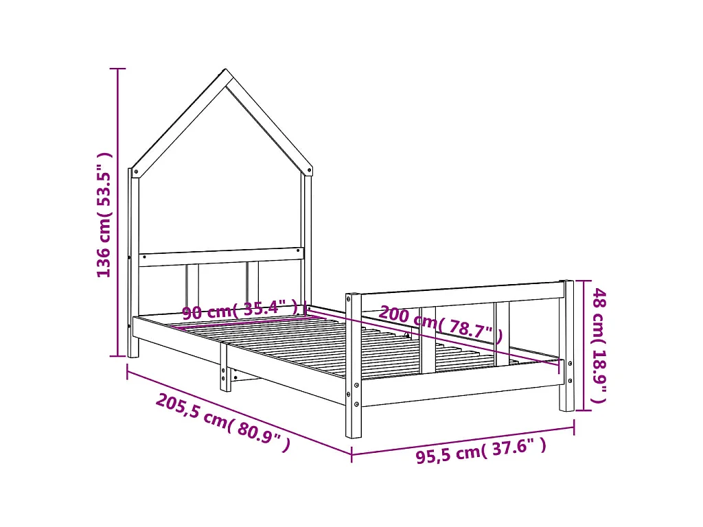 Giroletto per Bambini Bianco 90x200cm in Legno Massello di Pino