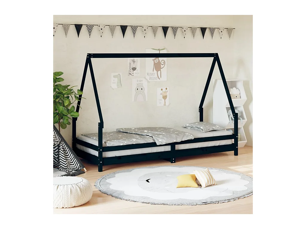Cadre de lit pour enfants noir 80x200 cm bois de pin massif