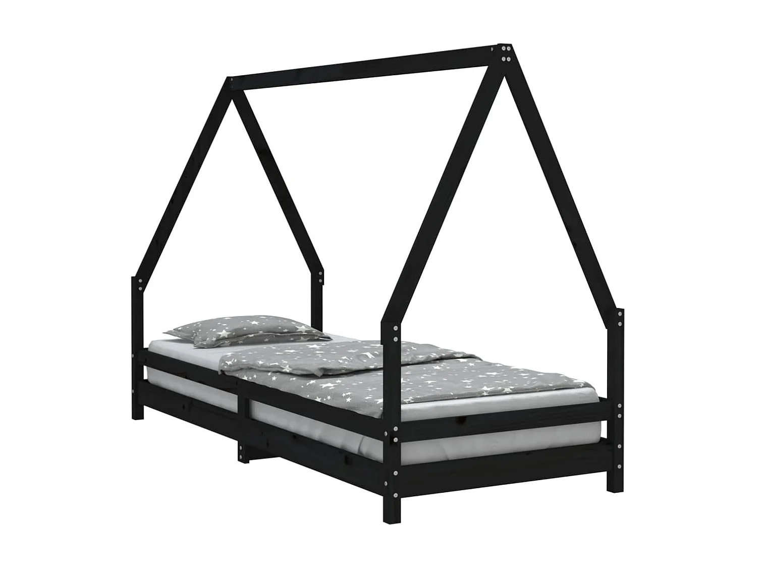 Cadre de lit pour enfants noir 80x200 cm bois de pin massif