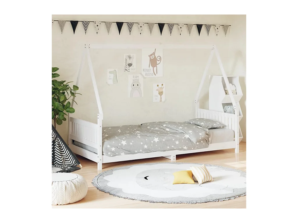 Cadre de lit pour enfants blanc 90x190 cm bois de pin massif