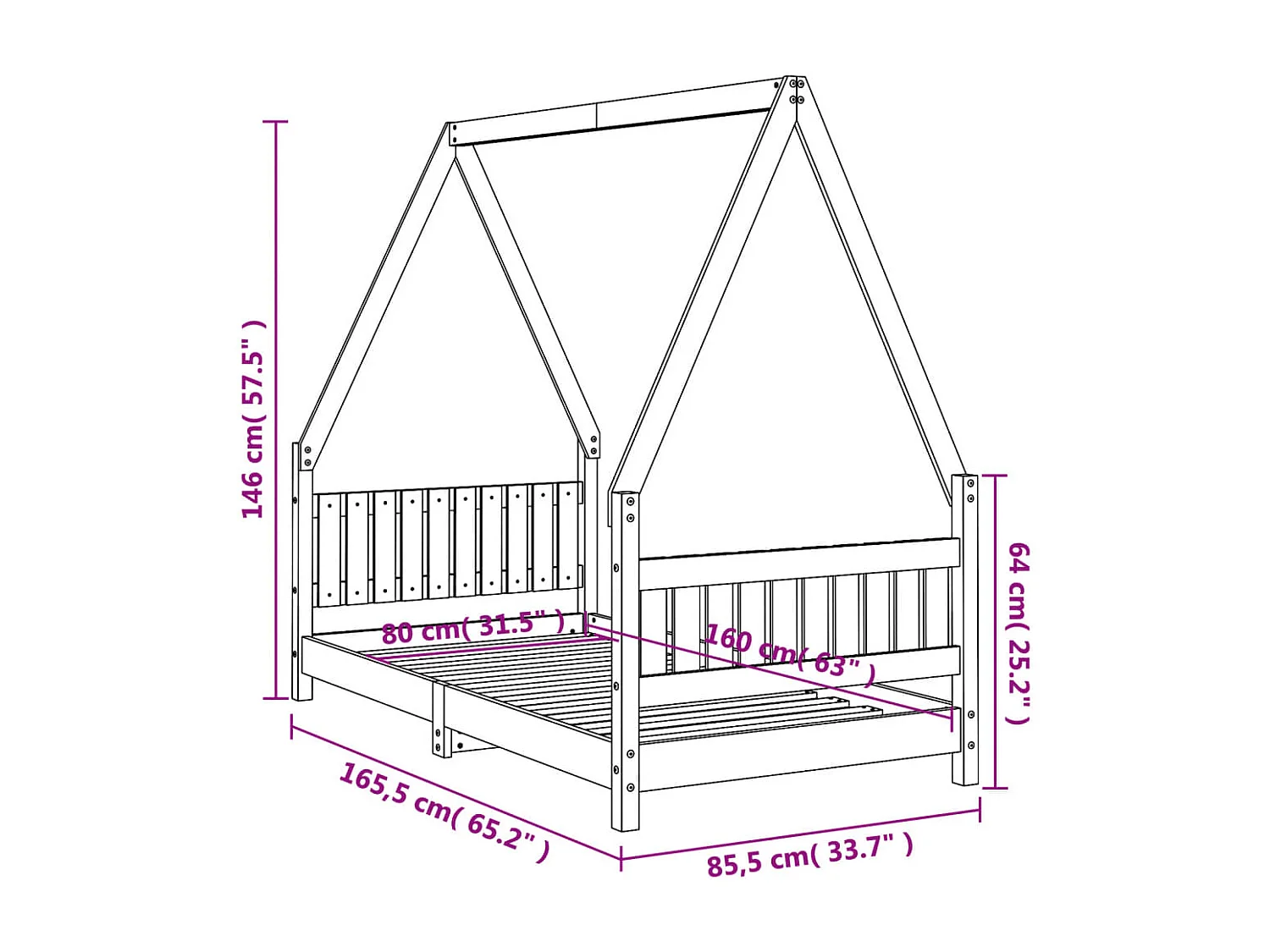 Kinderbedframe 80x160 cm massief grenenhout