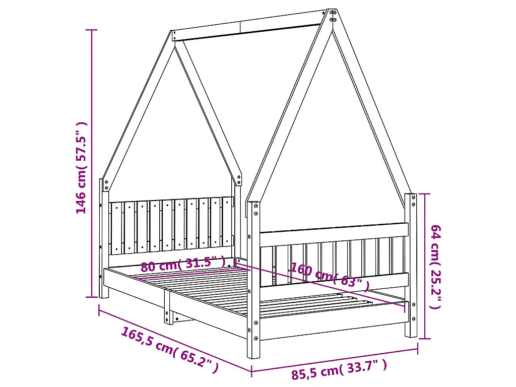 Kinderbedframe 80x160 cm massief grenenhout