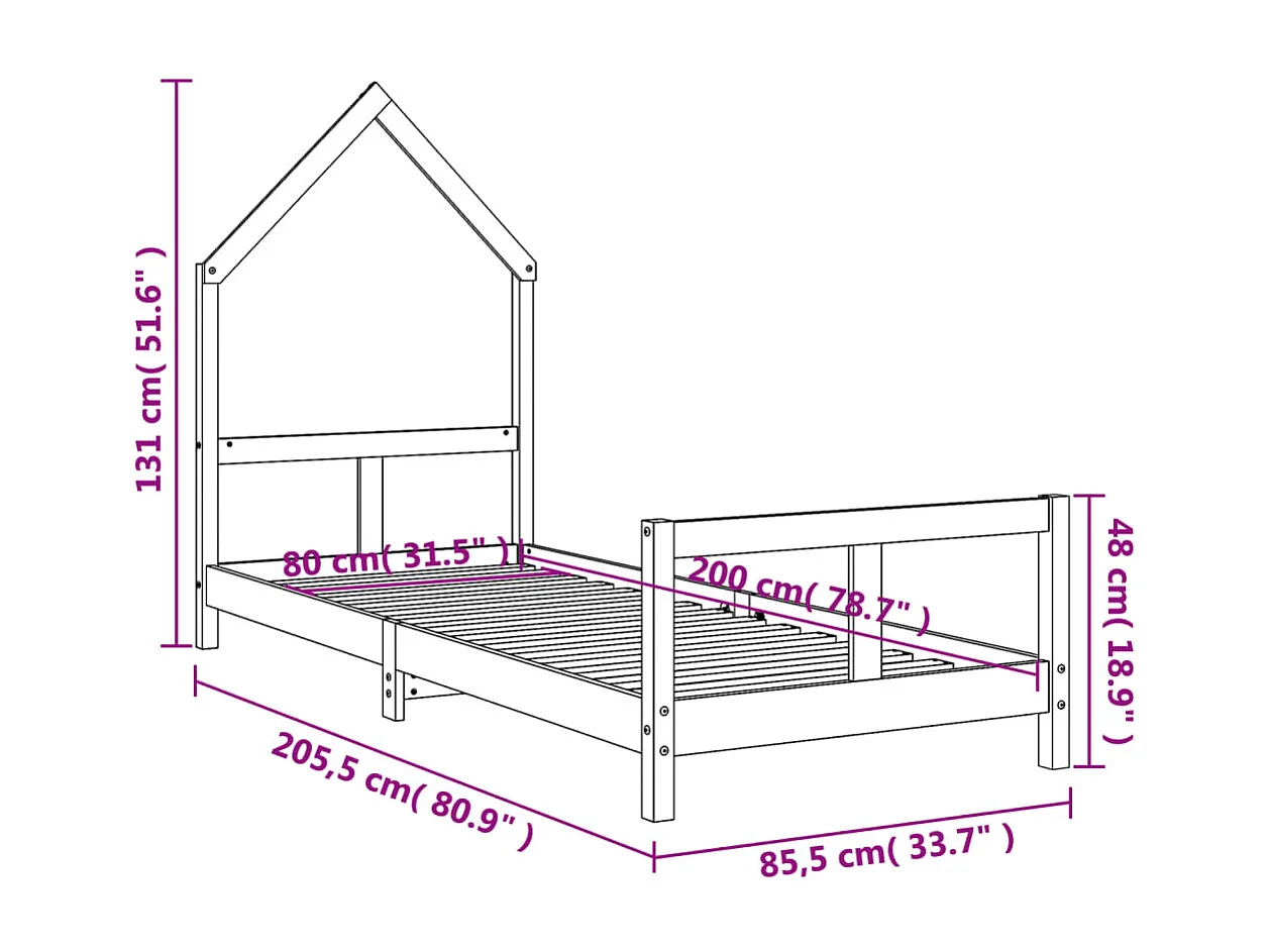 Kinderbedframe 80x200 cm massief grenenhout