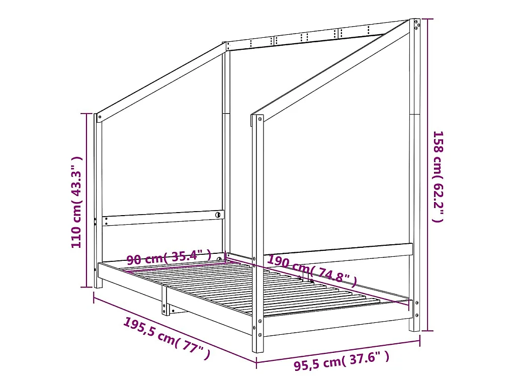 Cadre de lit pour enfants blanc 90x190 cm bois de pin massif
