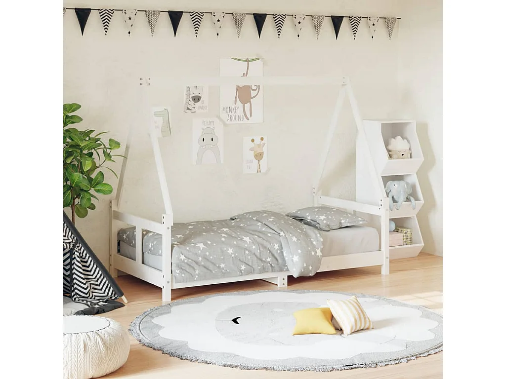 Cadre de lit pour enfant blanc 80x160 cm bois de pin massif