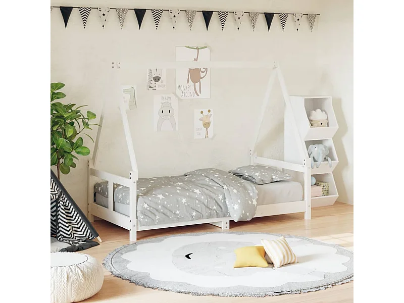 Kinderbedframe 80x160 cm massief grenenhout wit