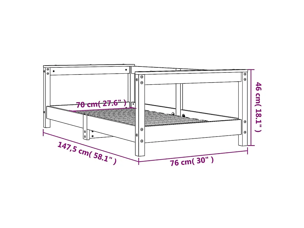 Cadre de lit pour enfant blanc 70x140 cm bois de pin massif