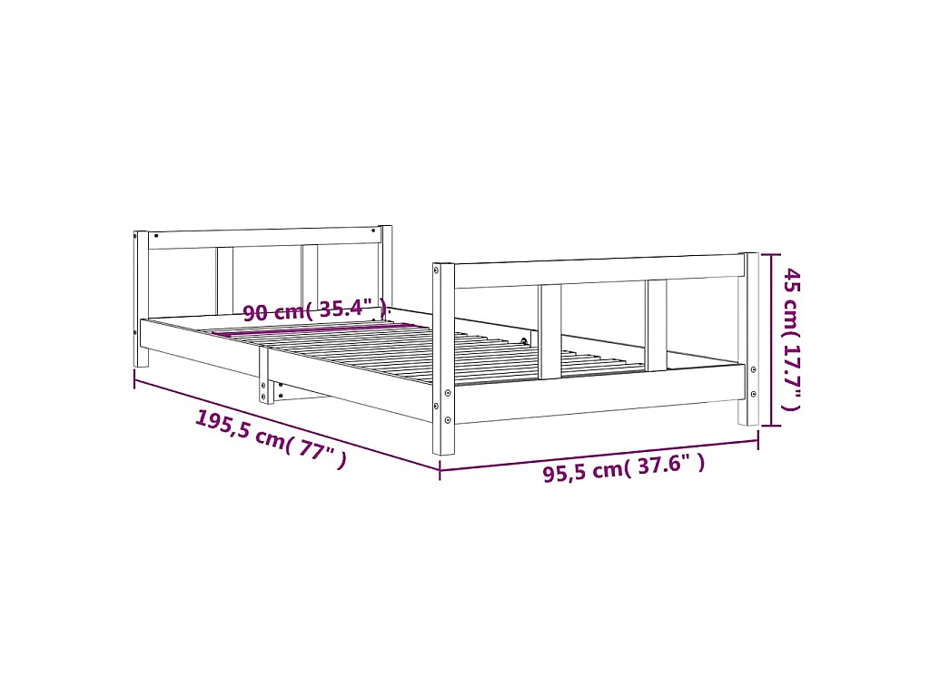 Cadre de lit pour enfants blanc 90x190 cm bois de pin massif
