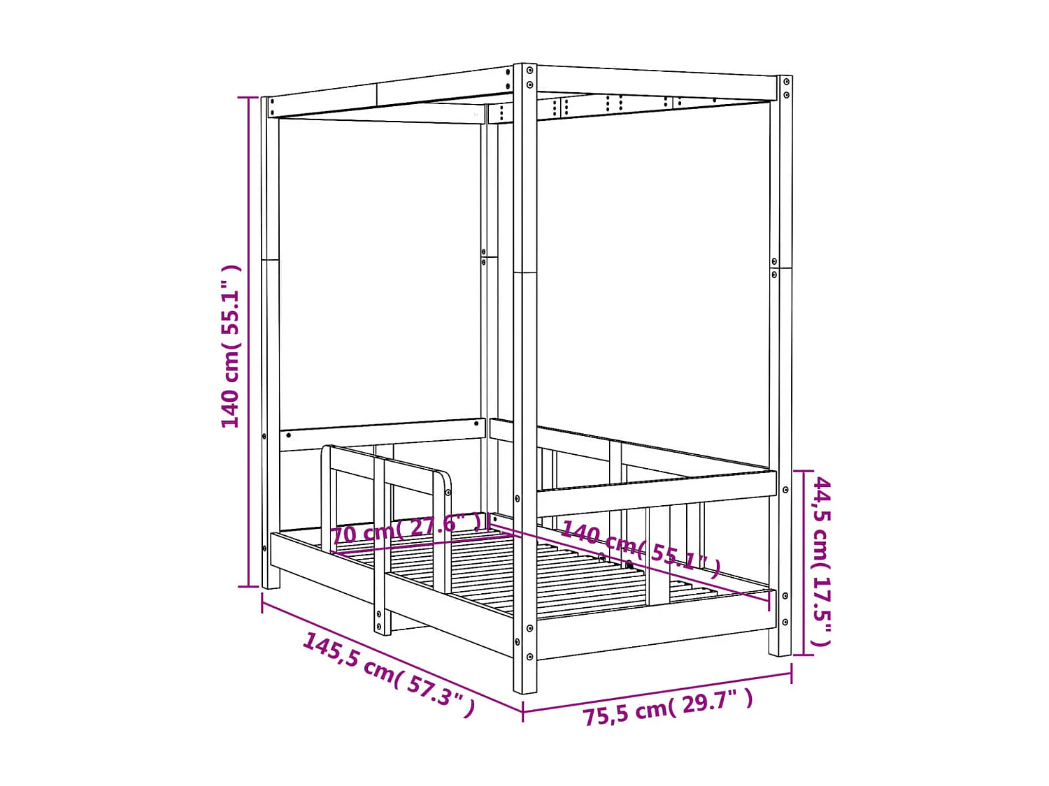 Cadre de lit pour enfant 70x140 cm bois de pin massif